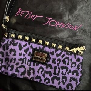 Betseyville purple and black leopard print studded wristlet purse